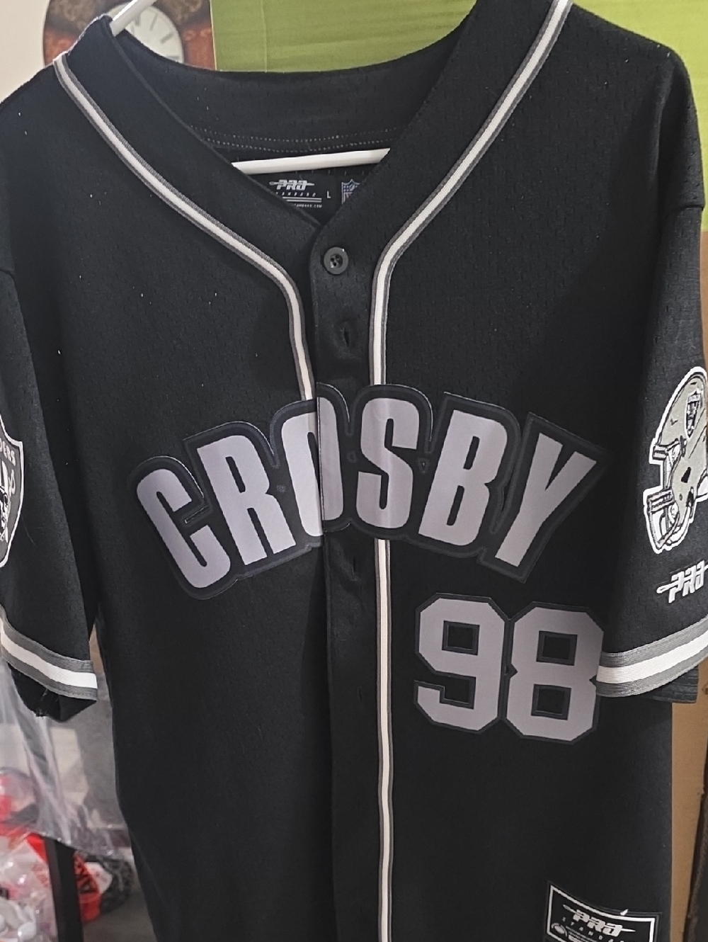 Black Raiders Crosby 98 Button-Up Jersey Never Warn LARGE $85